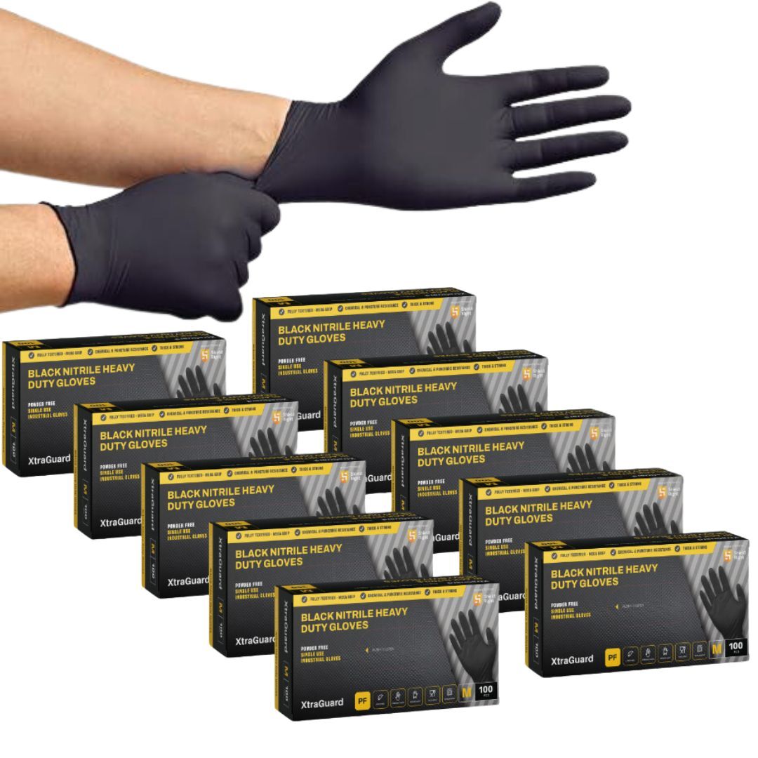 Black Nitrile XtraGuard Disposable Gloves Heavy Duty