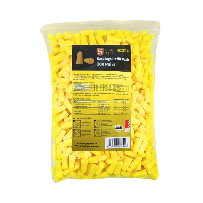 Shieldright Disposable Earplugs Refill Pack 300 Pairs - Carton of 10