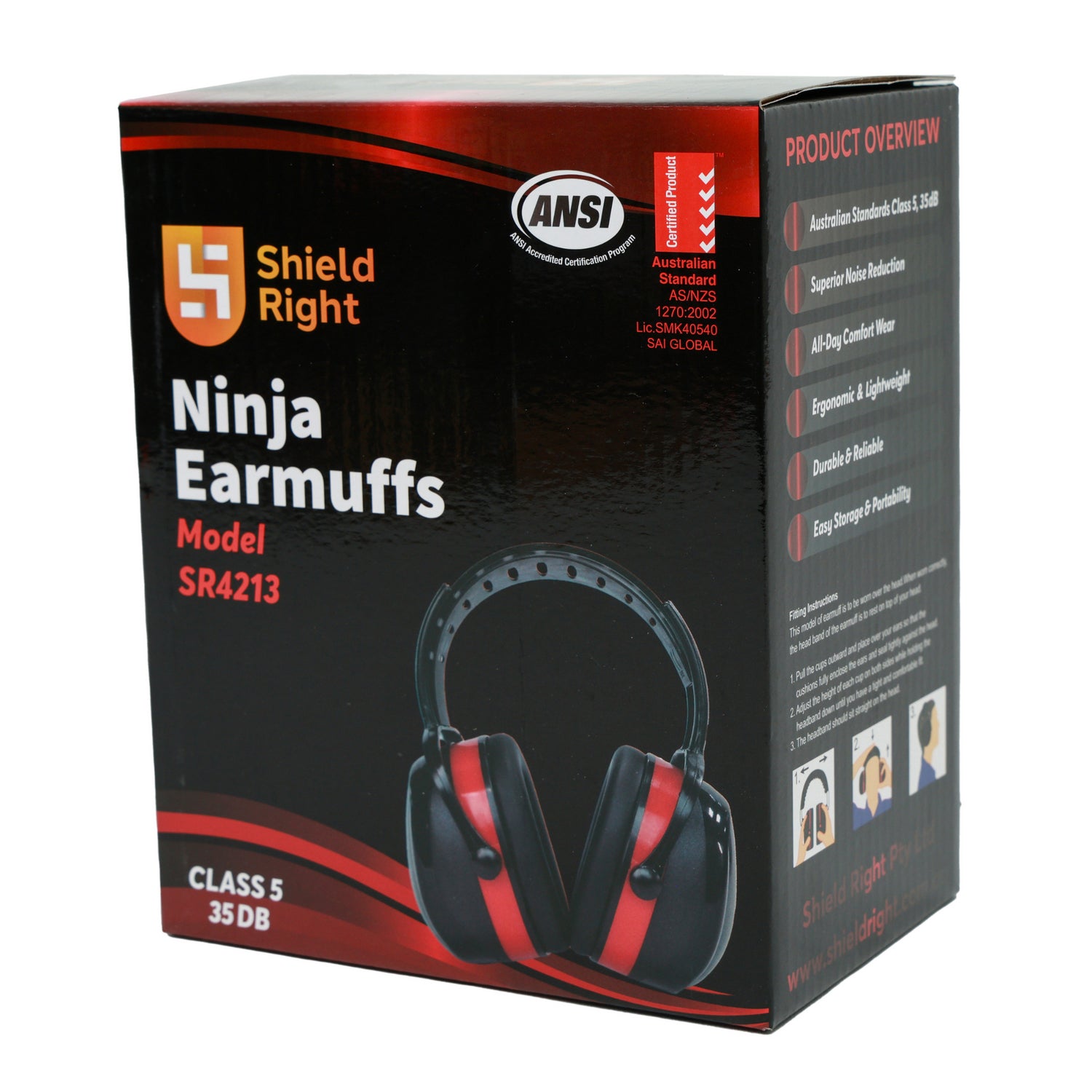 Shieldright Extreme Ninja Class 5 Earmuffs SLC80 34.6dB — AS/NZS 1270 Certified