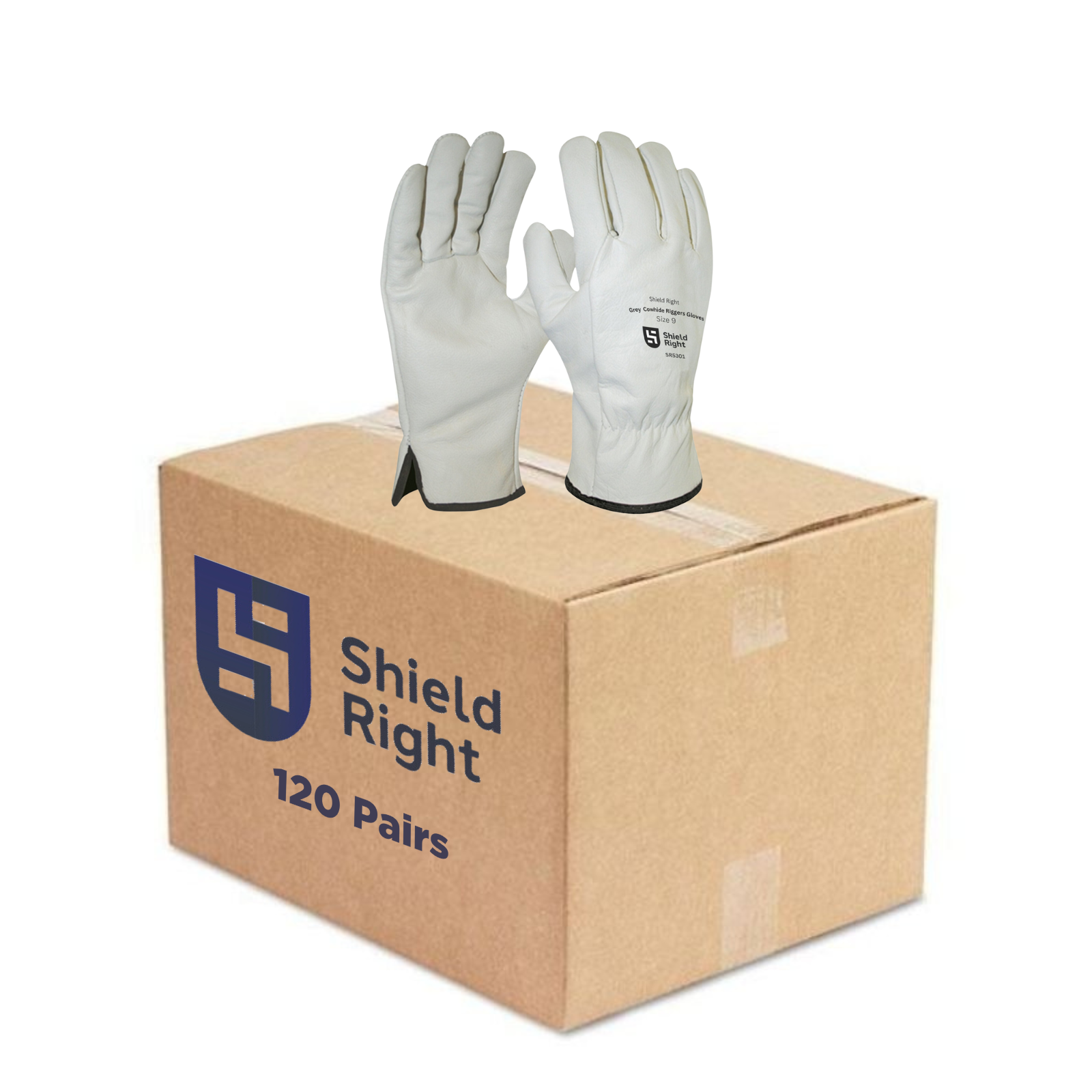 Shieldright Grey Cowhide Leather Rigger Gloves - Carton of 120 Pairs