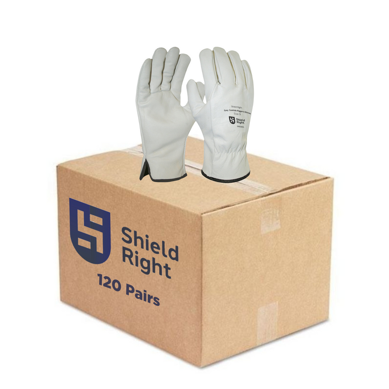 Shieldright Grey Cowhide Leather Rigger Gloves - Carton of 120 Pairs