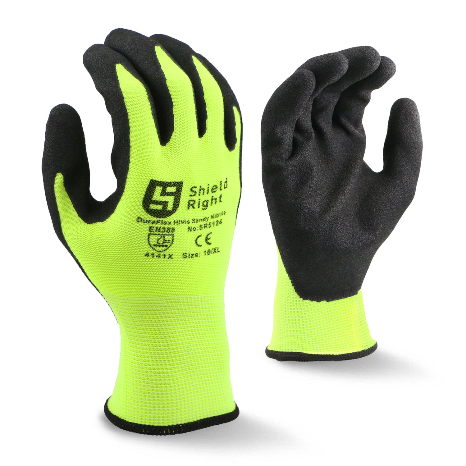 Shieldright DuraFlex HiVis Sandy Nitrile Coated Gloves