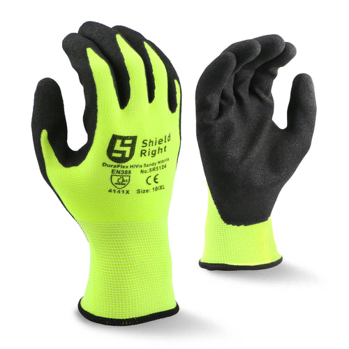 Shieldright DuraFlex HiVis Sandy Nitrile Coated Gloves