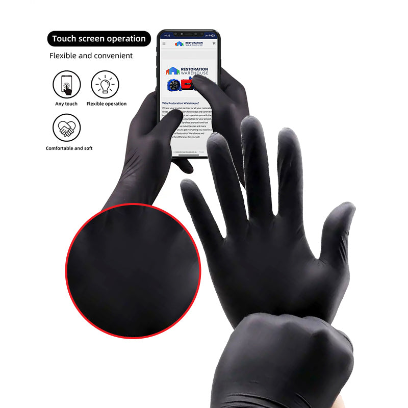 Black Nitrile Powder-Free Disposable Gloves Heavy Duty Carton of 10 Boxes (100 Gloves per Box)