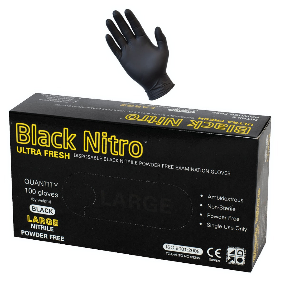 Black Nitro Nitrile Gloves 100 Pack Disposable Powder Free