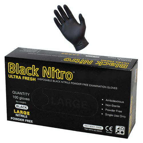 Black Nitro Nitrile Gloves 100 Pack Disposable Powder Free
